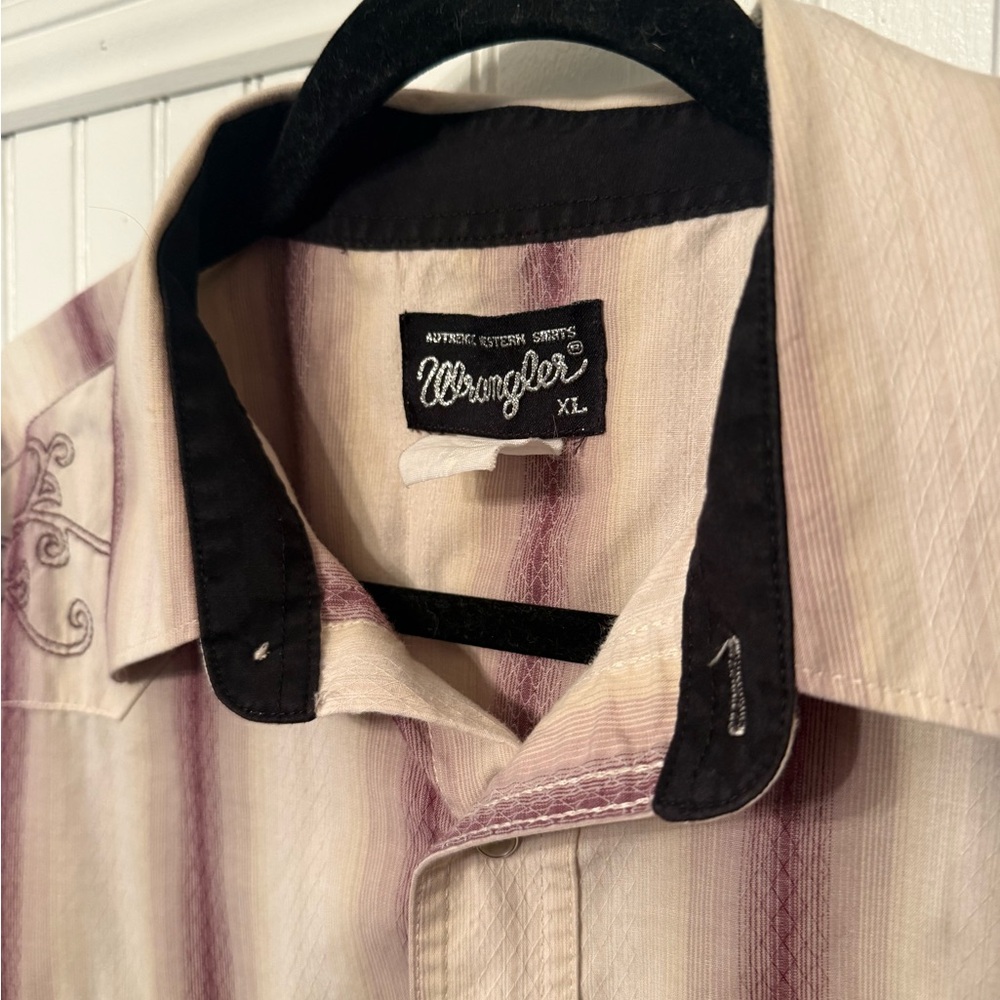 Wrangler Western Beige and Purple Cotton Blend Snap Button XL Shirt - Picture 2 of 6